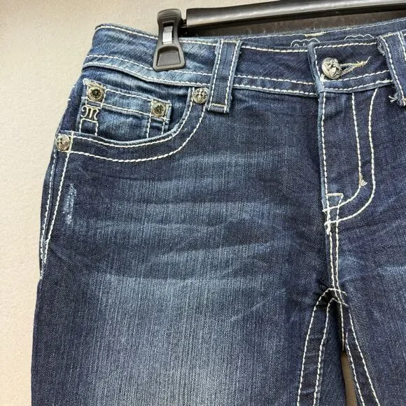 Miss Me Jeans Women's 28x31 (6) Dark Blue Skinny Fleur de Lis Blingy Western - Picture 5 of 14